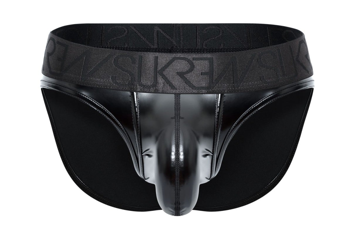 Slipy Sukrew Wet Look Classic Brief Fetish Black S, pánské lesklé slipy