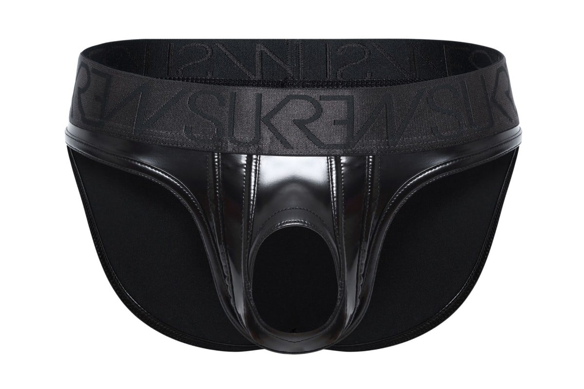Slipy Sukrew Wet Look U-Style Brief Fetish Black L, pánské lesklé slipy s otvorem