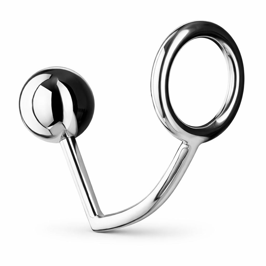 Slave4master Anal Lock with 55 mm Cock Ring, ocelový anal lock s koulí o průměru 60 mm