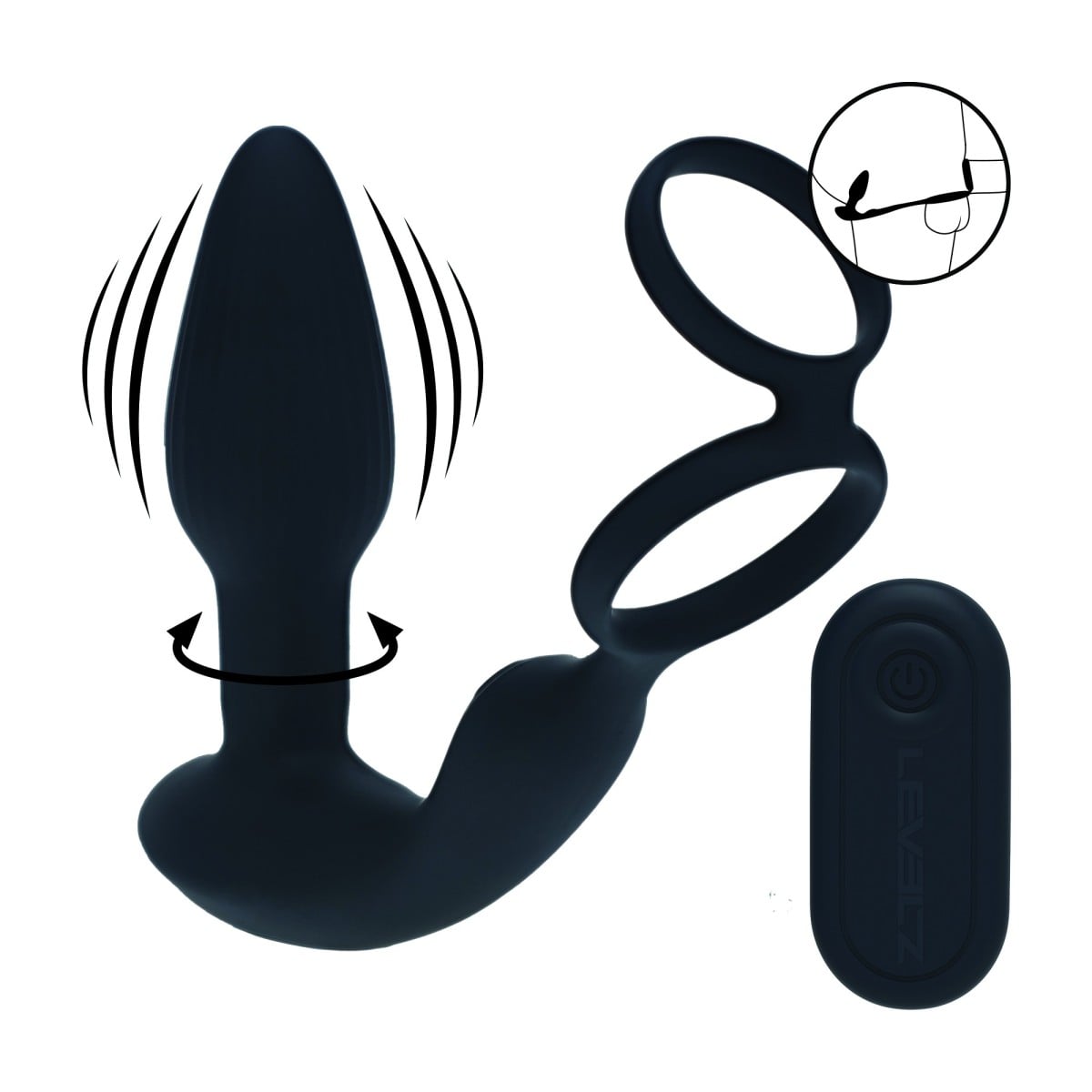 Levelz Dual Vibrating Prostate Stimulator with Cock Ring, stimulátor prostaty a hráze s pohyblivými kuličkami na dálkové ovládání 13,9 x 3,8 cm