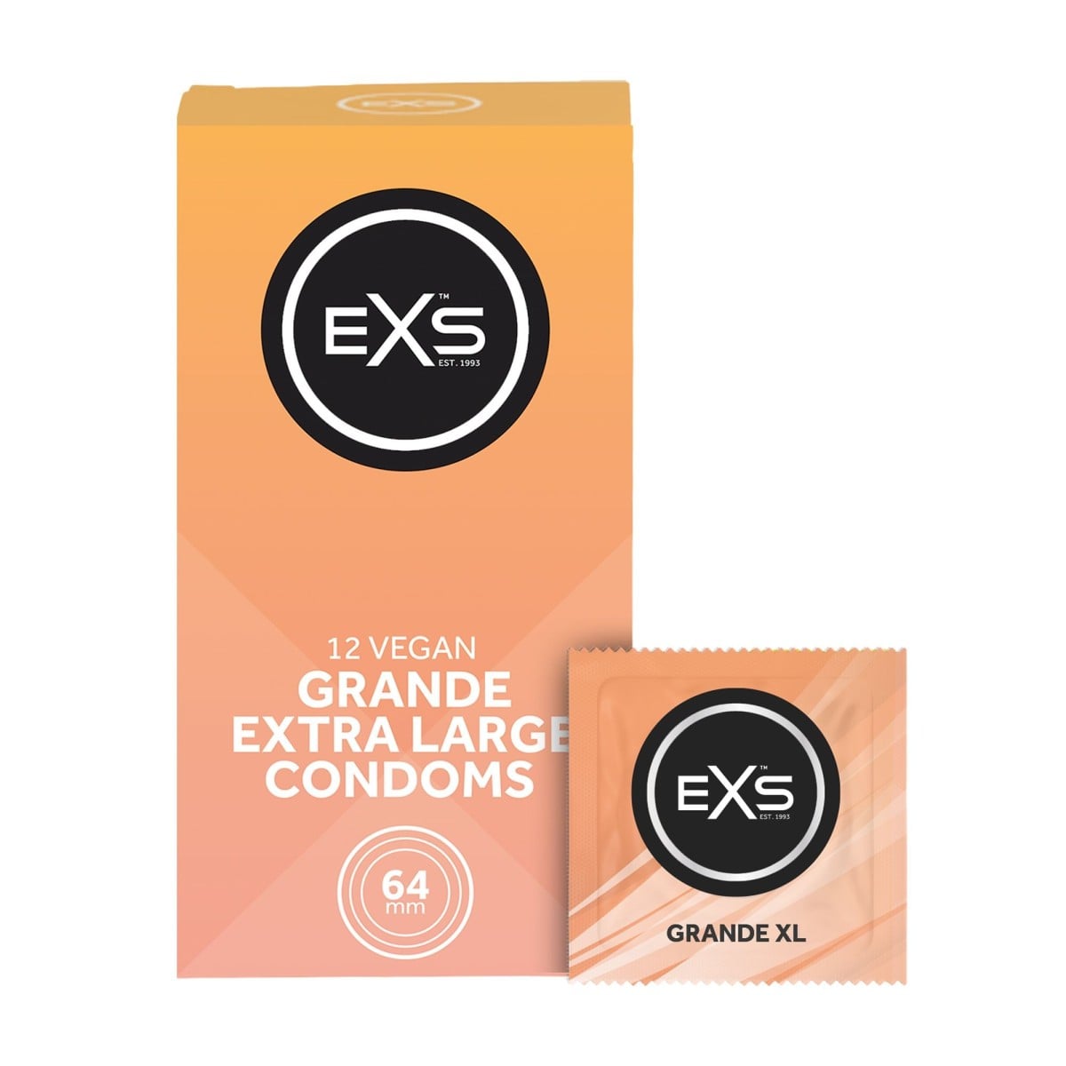 EXS Grande XL 12 Pack, extra velké veganské kondomy s nominální šířkou 64 mm