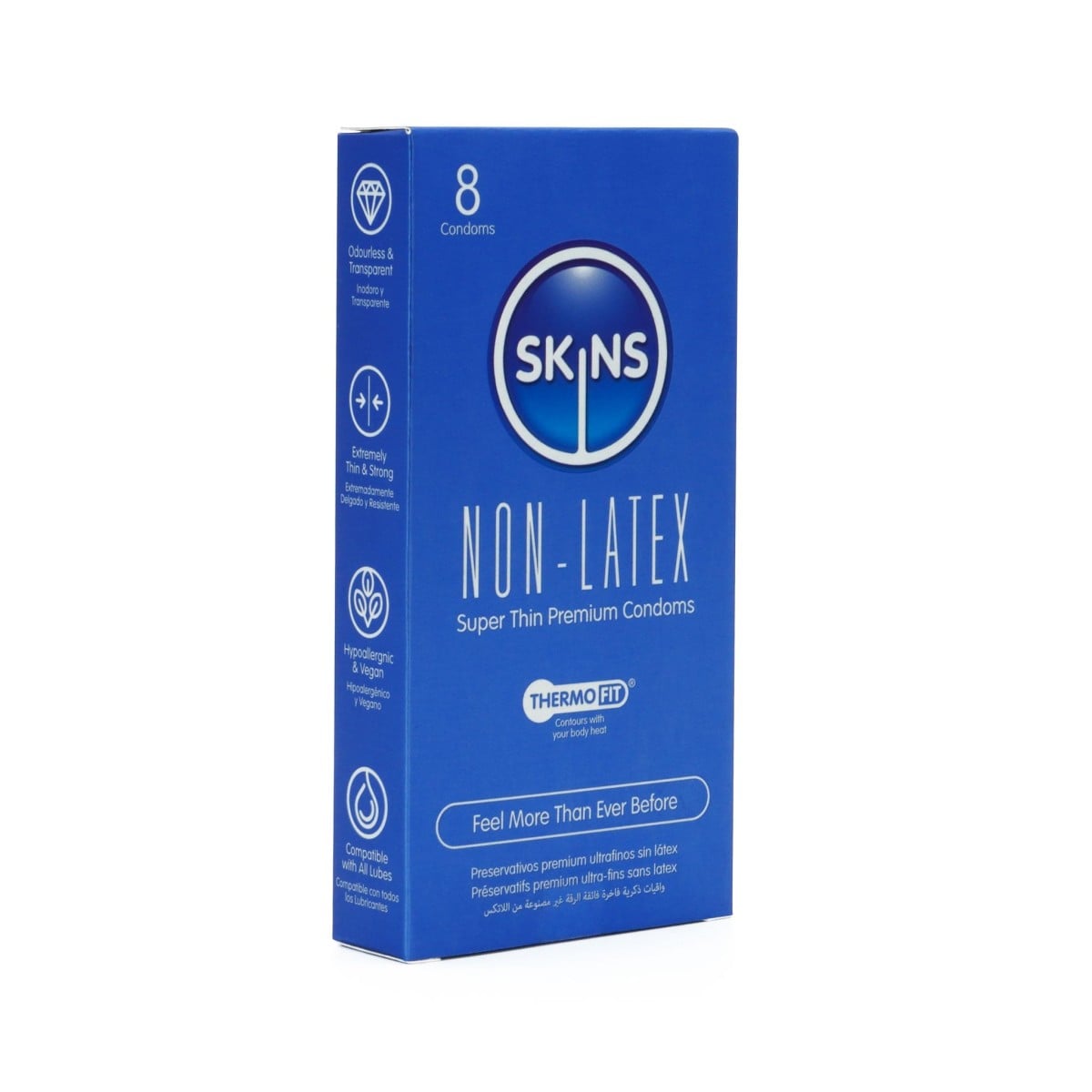 Skins Non-Latex Condoms 8 Pack, bezlatexové kondomy s nominální šířkou 52 mm