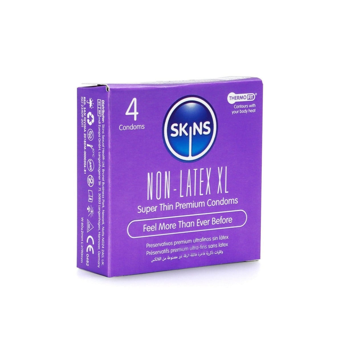 Skins Non-Latex XL Condoms 4 Pack, bezlatexové kondomy s nominální šířkou 60 mm
