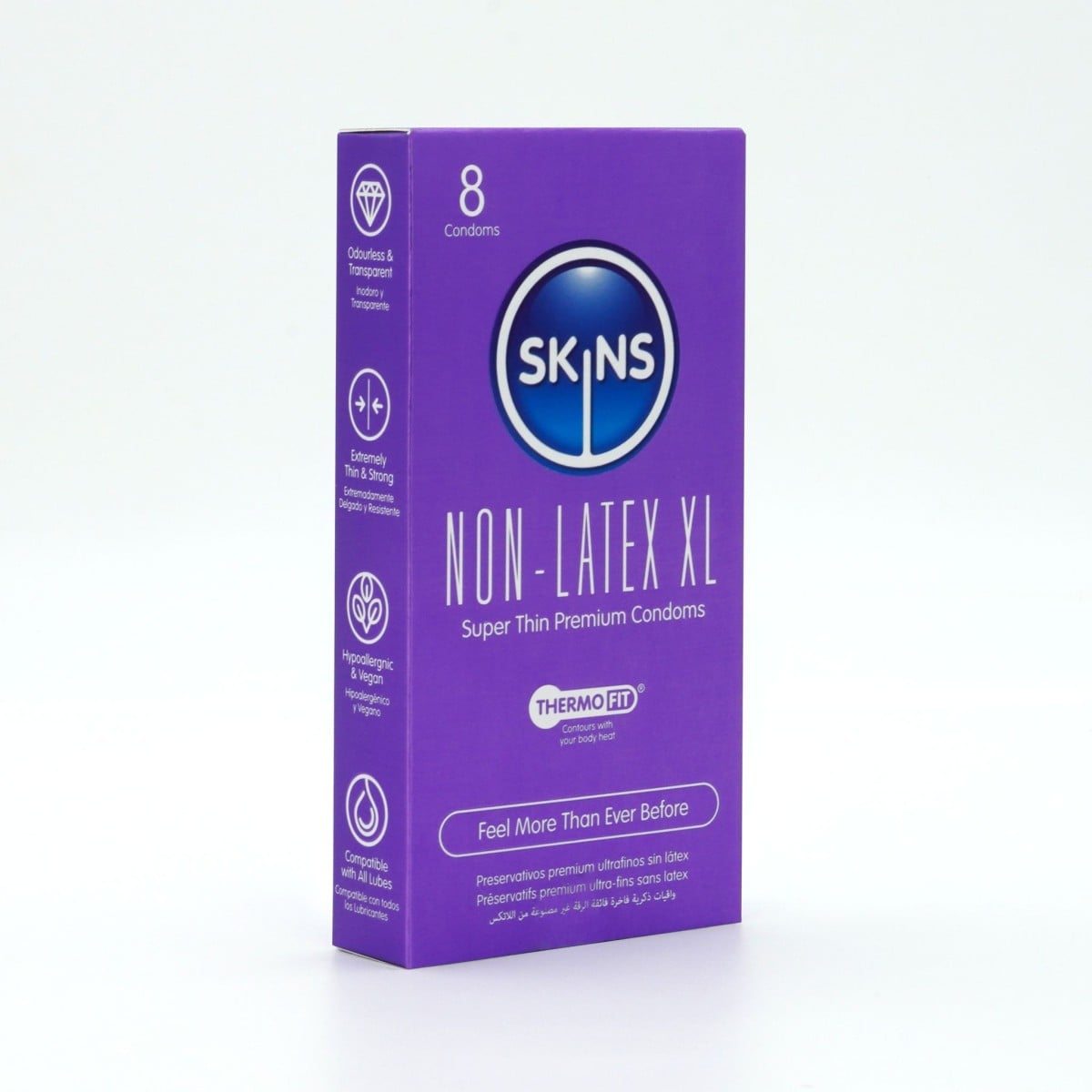 Skins Non-Latex XL Condoms 8 Pack, bezlatexové kondomy s nominální šířkou 60 mm
