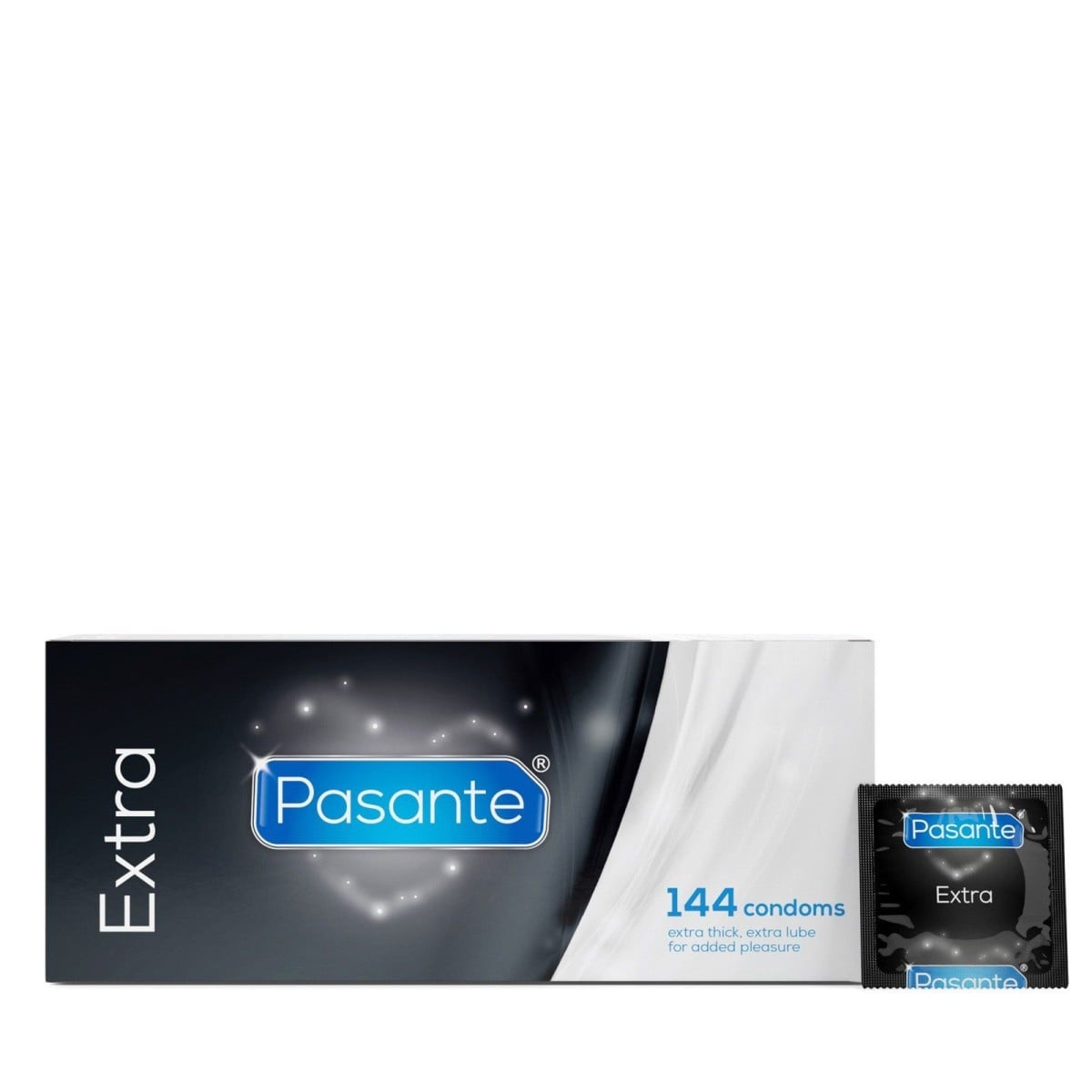 Pasante Extra Condoms 144 Pack, extra silné kondomy s extra lubrikací a nominální šířkou 52 mm