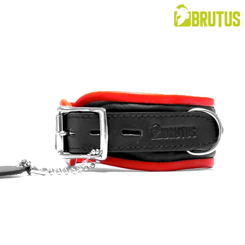 Brutus Leather Collar Black/Red, kožený obojek s měkkým polstrováním a zamykací přezkou