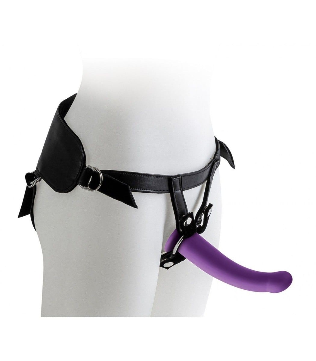 Virgite She Has The Power Universal Harness With Set of 3 Purple Dildos, nastavitelný postroj a 3 silikonová dilda