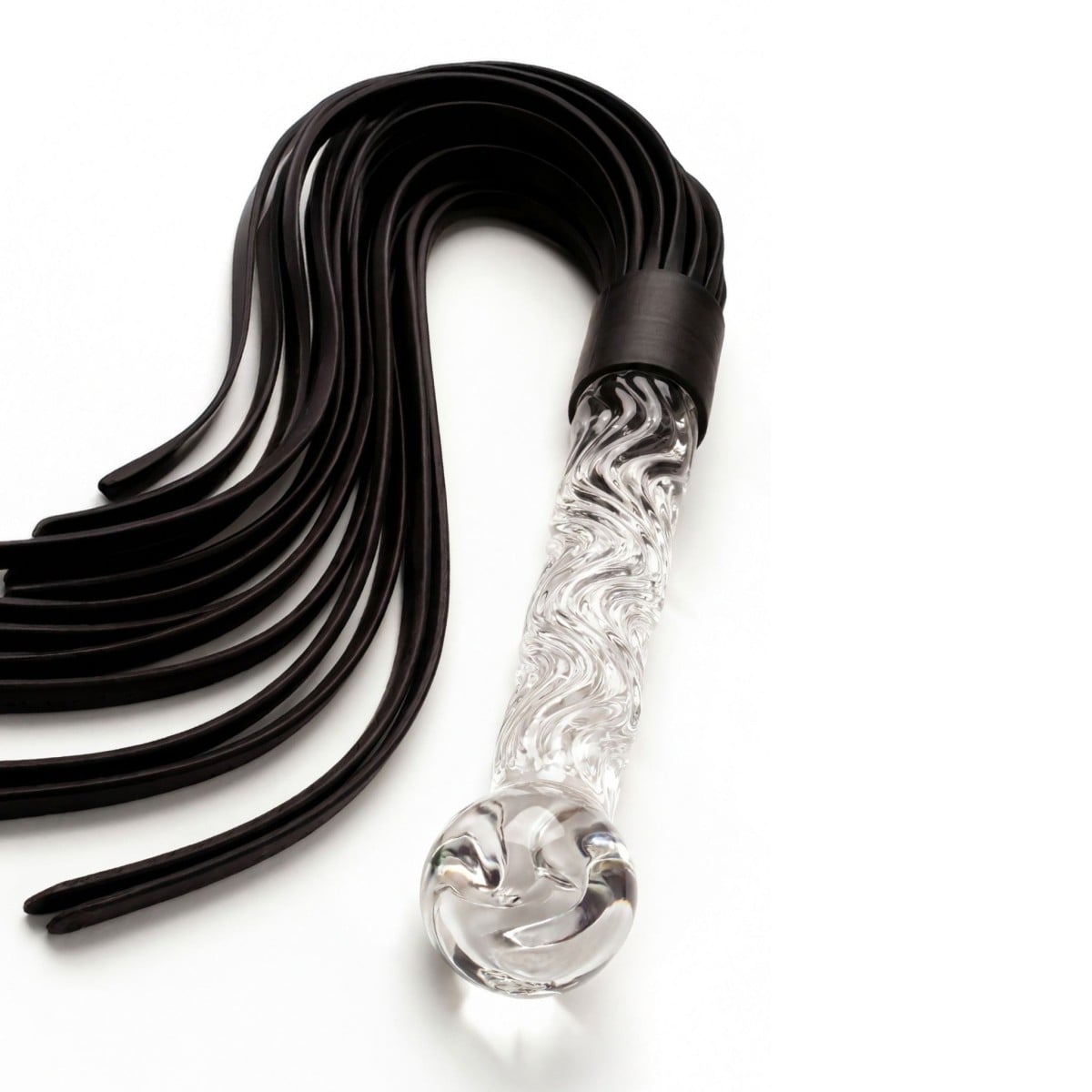 ToyJoy Glass Worxx Crystal Leather Whip, kožené důtky se skleněnou rukojetí 66 x 3,8 cm
