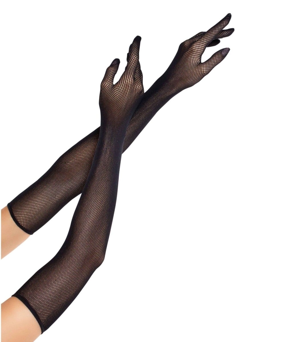 Leg Avenue Opera Length Fishnet Gloves Black, černé síťované rukavice