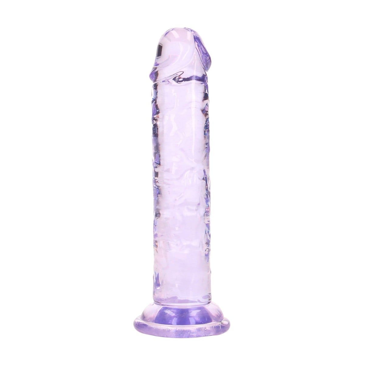 Gelové dildo RealRock Crystal Clear Realistic 5″ fialové, dildo s přísavkou 14,5 x 2,9 cm