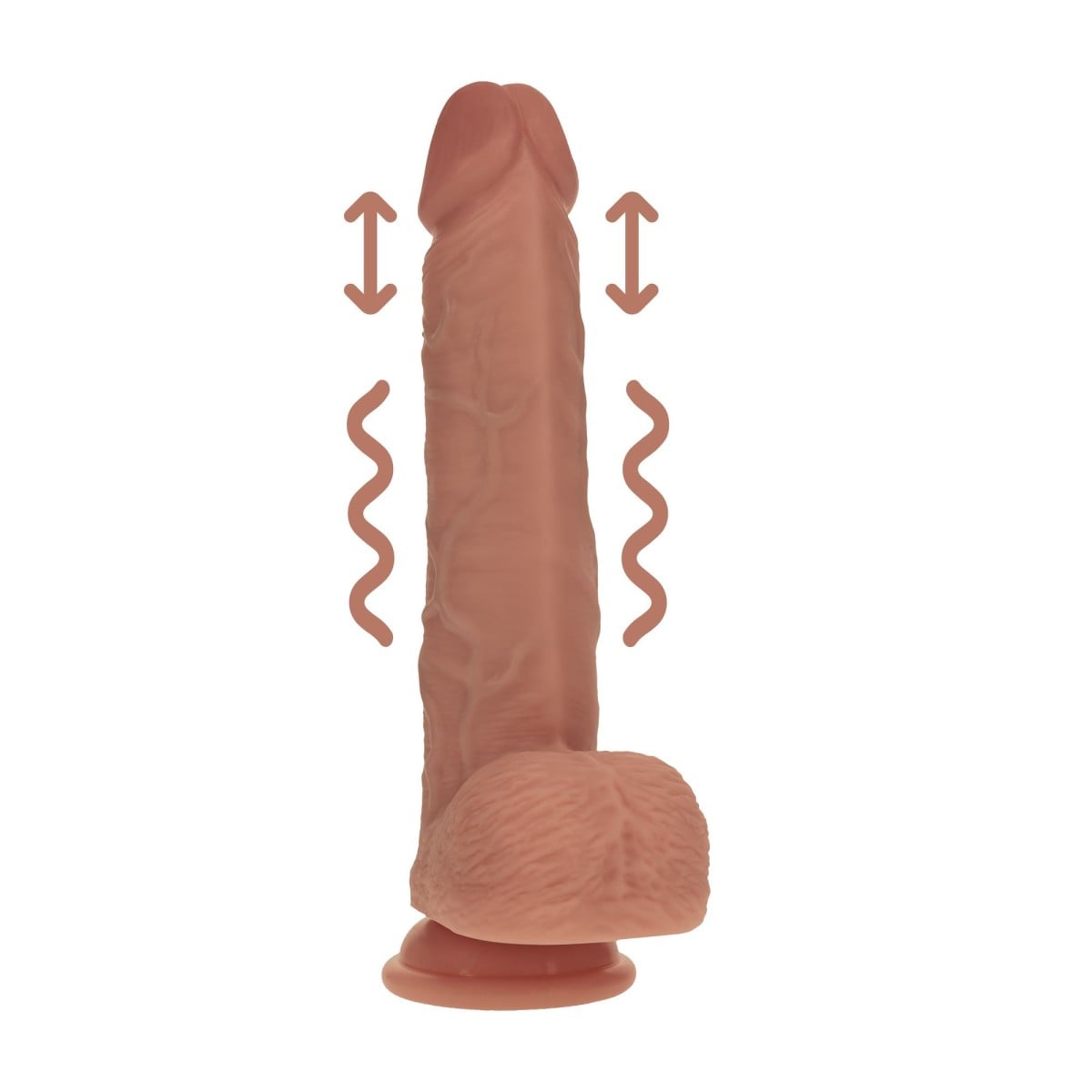 RealRock Dual Density Vibrating and Thrusting Silicone Dildo 8″ Tan, silikonové dildo s přísavkou 22,8 x 4 cm