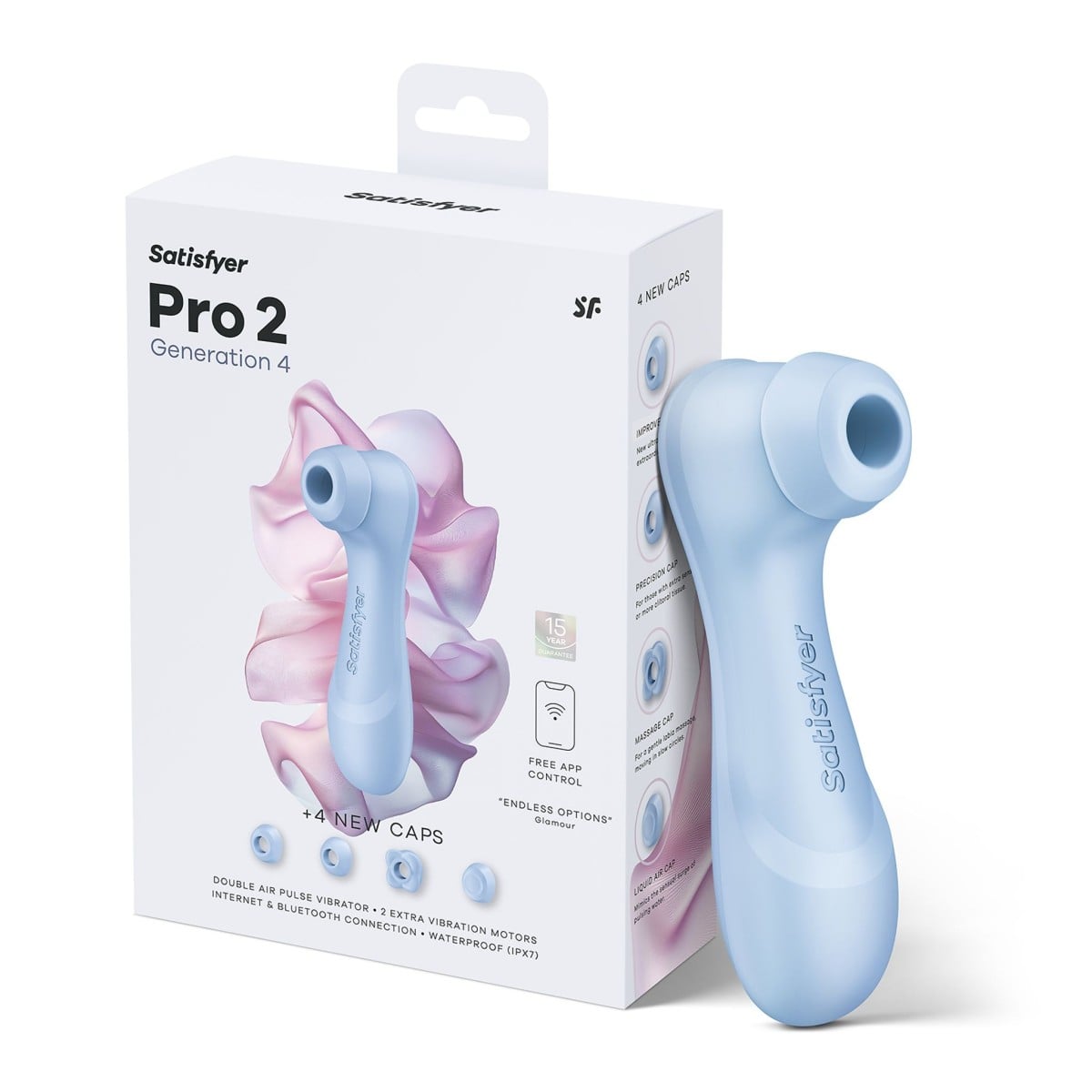 Stimulátor klitorisu Satisfyer Pro 2 Generation 4 Connect App Blue, chytrý silikonový stimulátor klitorisu s vibracemi