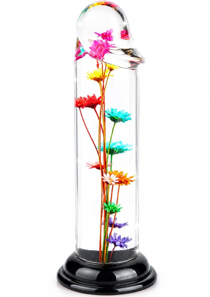 ToyJoy Bloomé Everlasting Bloom Dong, dildo s květy v epoxidové pryskyřici 17,5 x 4,1–4,4 cm