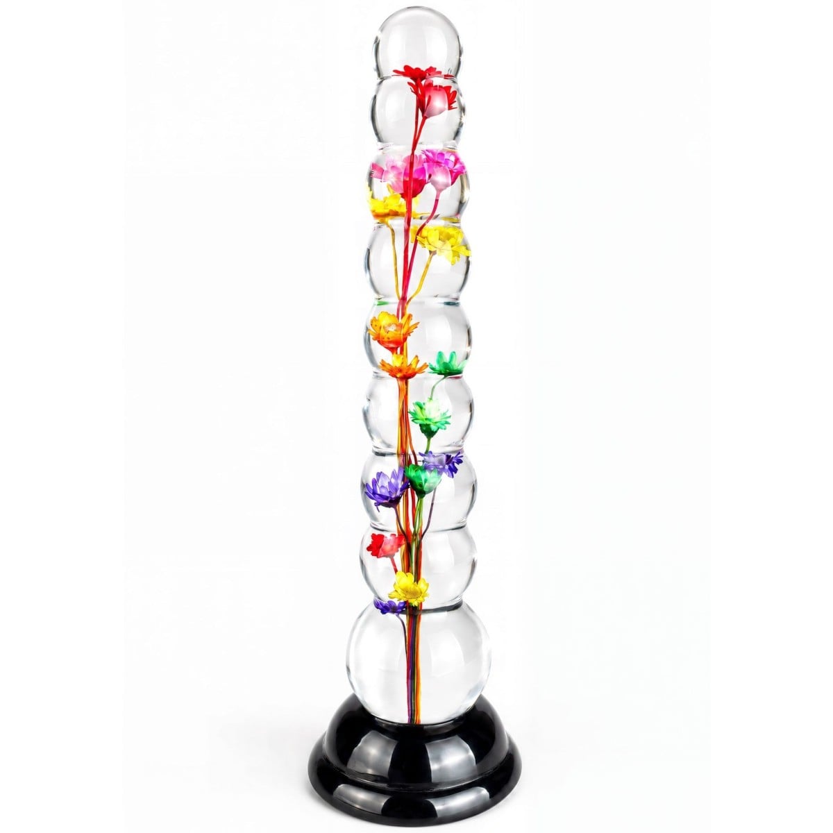 ToyJoy Bloomé Everlasting Bloom Beaded Dong, dildo s květy v epoxidové pryskyřici 20,3 x 2,3–4 cm