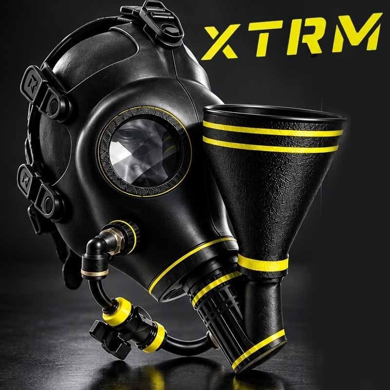 XTRM Piss Mask Pure Control, plynová maska s trychtýřem pro piss play