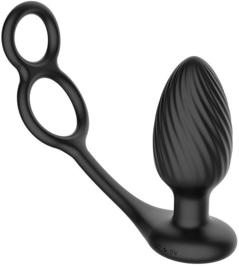 Nexus Tornado Rotating Plug with Cock & Ball Rings Black