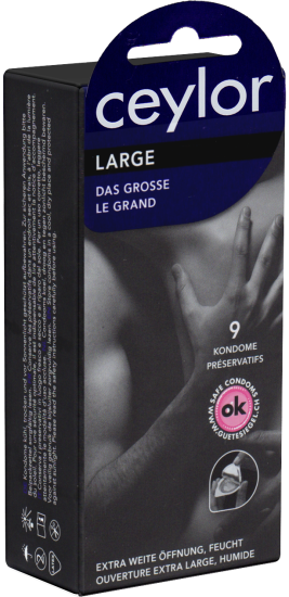 Ceylor Single: Large, 9 extra wide condoms with cream lubricant