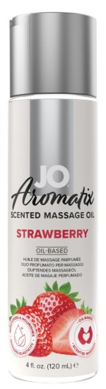 JO Aromatix vyživující veganský masážní olej jahoda 120 ml