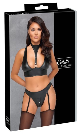 Cottelli Bondage lesklá podprsenka s pouty černá