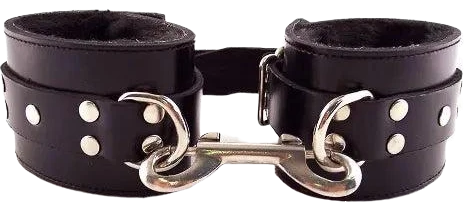 ROUGE Leather Wrist Cuffs With Faux Fur Lining Black on Black