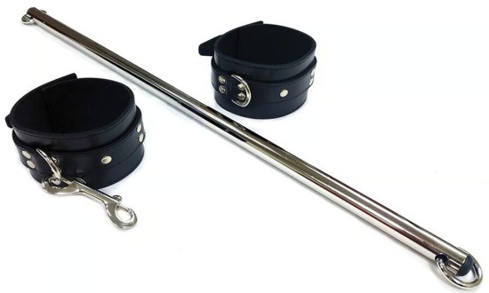 ROUGE Adjustable Leg Spreader Bar with Leather Cuffs (24–38") black