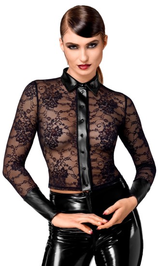 Noir Handmade F377 Noirelle Lace Button-Up Shirt Black, L (44-46)