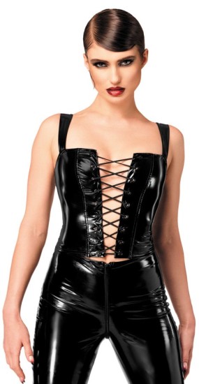 Noir Handmade F379 Dominae Frontbind PVC Corset Top Black