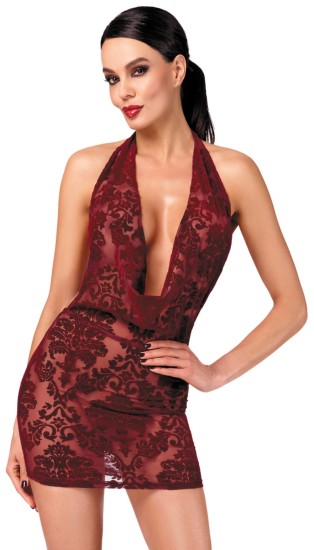 Noir Handmade F385 Kink Royal Cascade Mini Dress Burgundy, S (36-38)