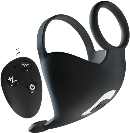 Rebel Cock Ring with RC Ball Massager Black