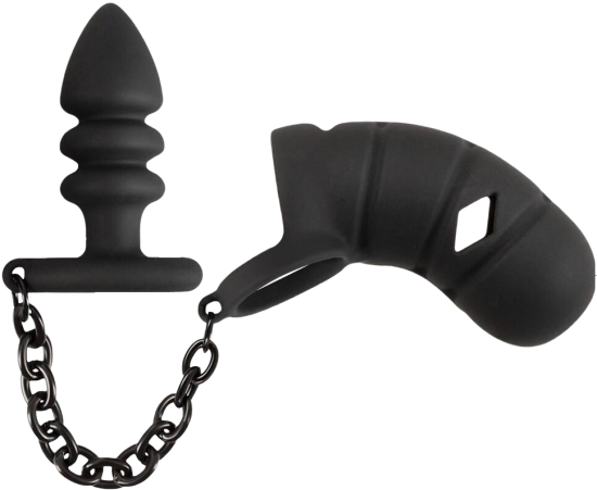 Black Velvets Cock Cage with Butt Plug