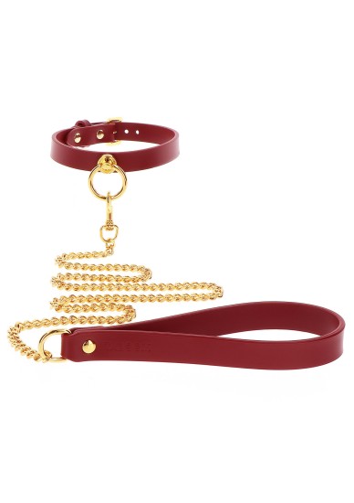 Taboom Bondage in Luxury O Ring Collar and Chain Leash Red