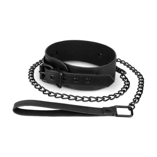 Bedroom Fantasies Faux Leather Collar & Chain Black fetiš obojek s vodítkem