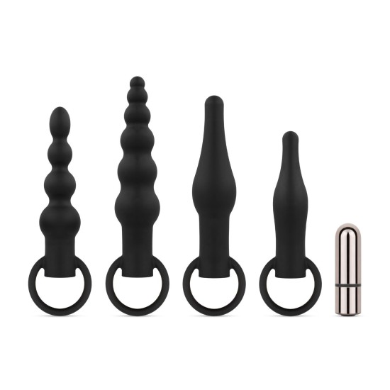 EASYTOYS Anal Plug Set With Bullet Vibrator - Black