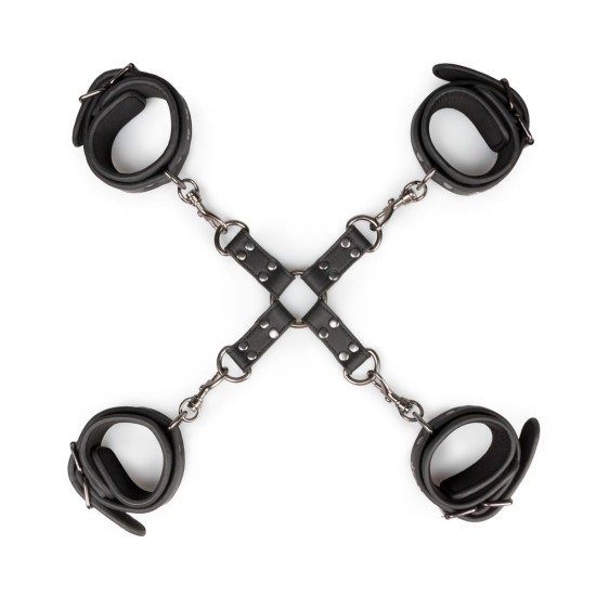 EasyToys Cuffs & Hogtie Set pouta a kříž pro bondage z umělé kůže