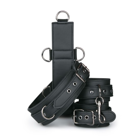 EasyToys Fetish Neck and Wrist Restraint černý obojek s řemenem a pouty na zápěstí