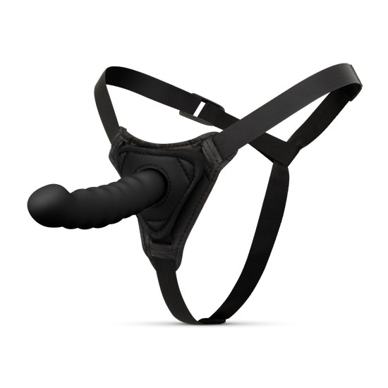 Easytoys Silicone Strap-On Bended Ribbed Black