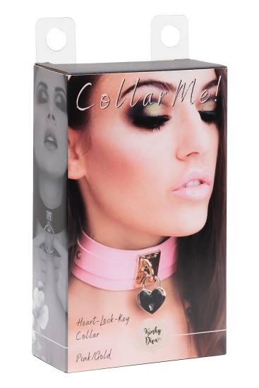 KINKY DIVA HEART LOCK & KEY COLLAR PINK/GOLD