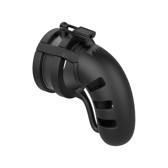 Shots ManCage Model 19 Chastity 4.5" Silicone Cage Ballsplitter Black