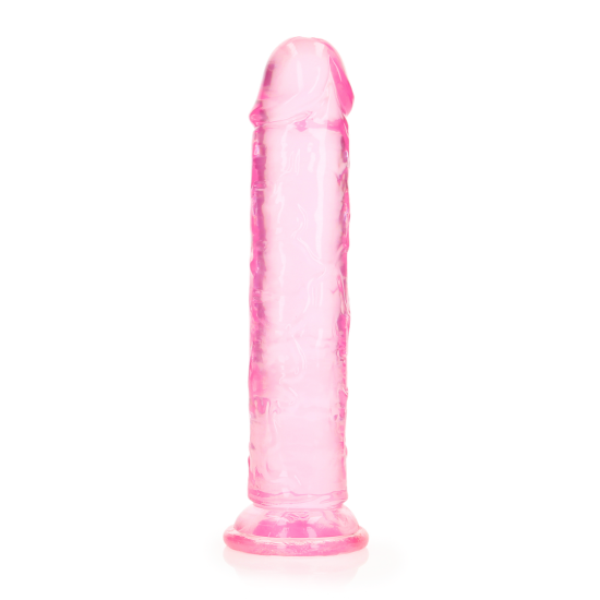 RealRock Crystal Clear Realistic 7 růžové dildo s přísavkou 20 x 3,8 cm