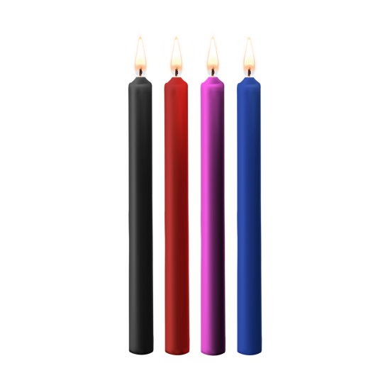 Shots Ouch! Teasing Wax Candles 4 Pack Mixed Colors 4 dlouhé svíčky s nižší tavnou teplotou