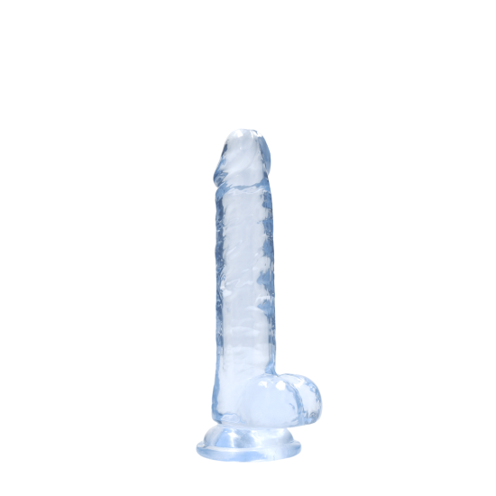 RealRock Gelové dildo Crystal Clear 7 dildo s přísavkou a varlaty 19 x 3,5 cm
