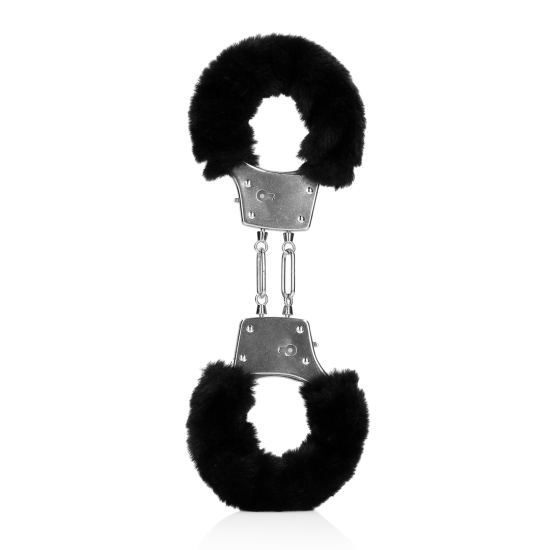 OUCH! Furry Metal Hand Cuffs - Black