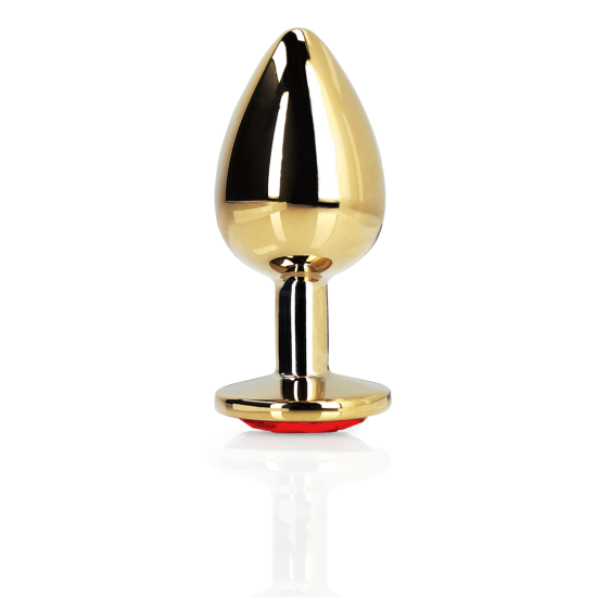 OUCH! Heart Gem Butt Plug - Medium - Gold/Ruby Red