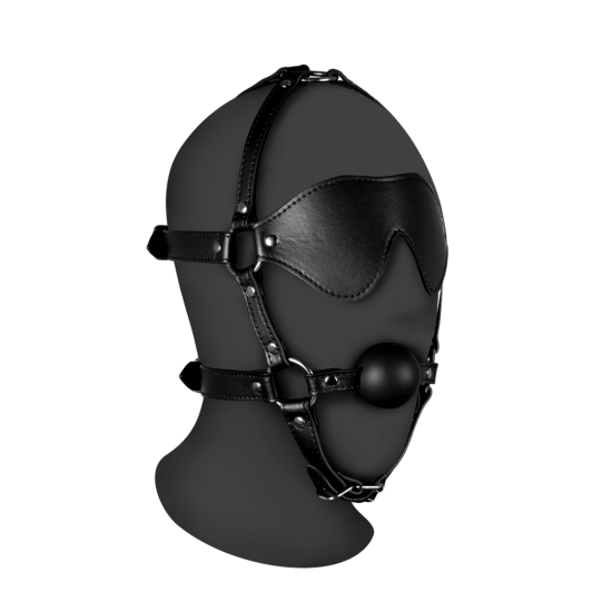 Ouch! Xtreme Blindfolded Head Harness with Solid Ball Gag Black