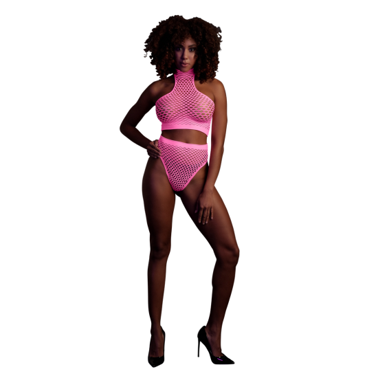 Ouch! Glow in the Dark Turtle Neck and High Waist Slip Neon Pink