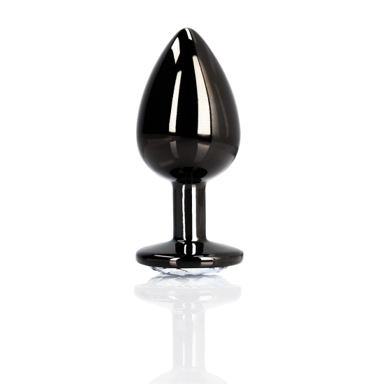OUCH! Round Gem Butt Plug - Large - Gunmetal/Diamond