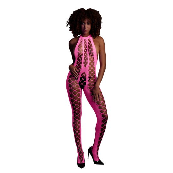 Ouch! Glow in the Dark Bodystocking with Halterneck Neon Pink