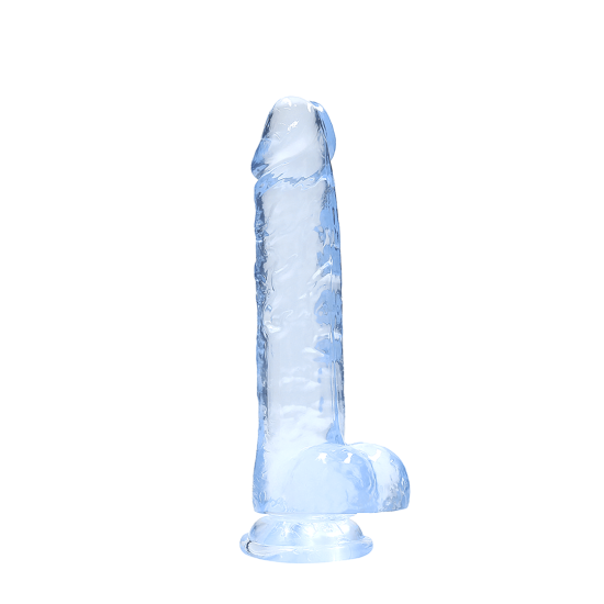 RealRock Gelové dildo Crystal Clear 8 dildo s přísavkou a varlaty 21 x 4 cm