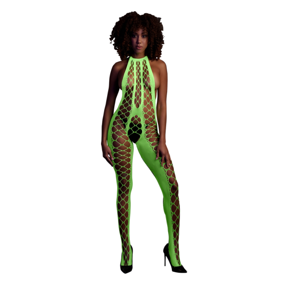 Ouch! by Shots Bodystocking with Halterneck - Neon Green