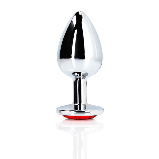 OUCH! Round Gem Butt Plug - Large - Silver/Ruby Red